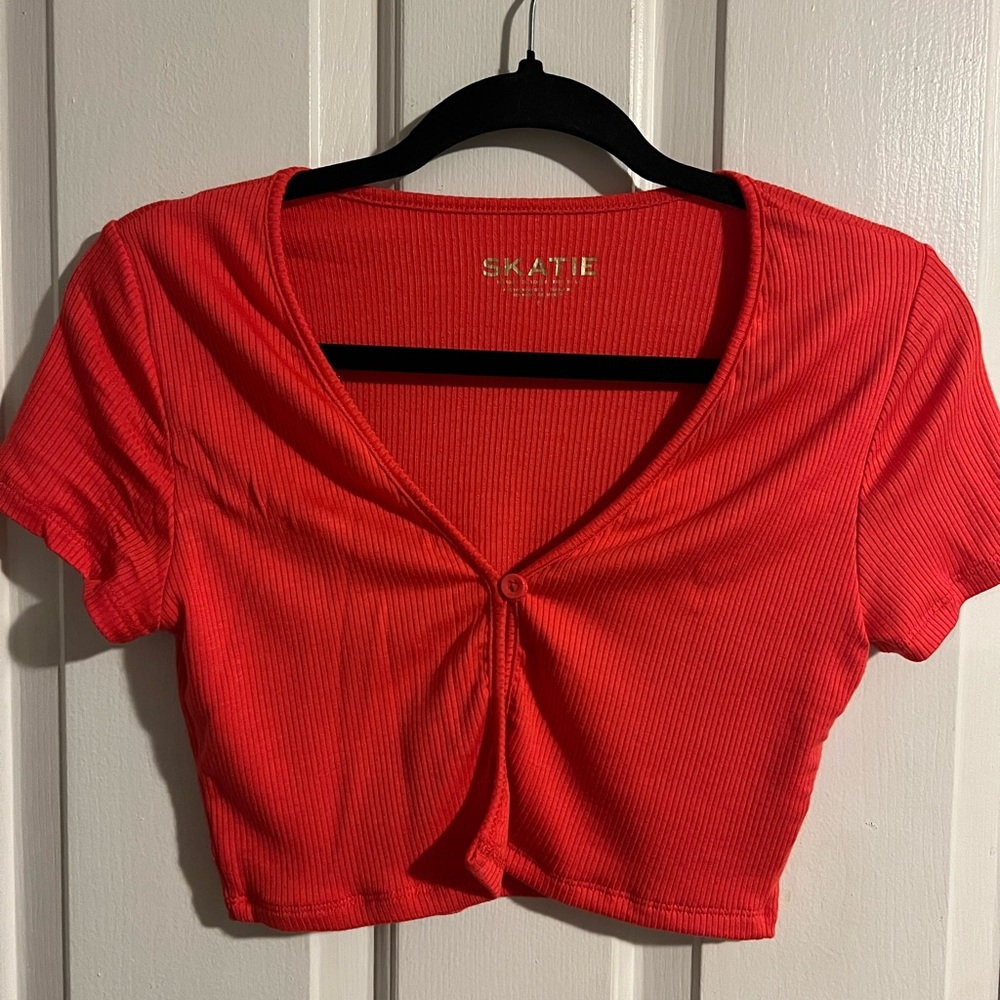 Skatie Meesh Ribbed Top | Size: S | Color: Cayenne
